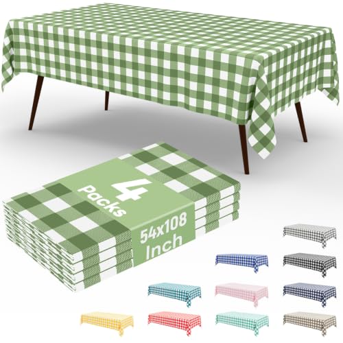 4 Packs Buffalo Disposable Table Cloth, 54 x 108 Inch Waterproof Plastic Tablecloth, Rectangle Sage Green and White Checkered Table Covers for Picnic, Birthday, Party, Back to School - color: Sage Green and White, size: 54" x 108" - 4 Pack