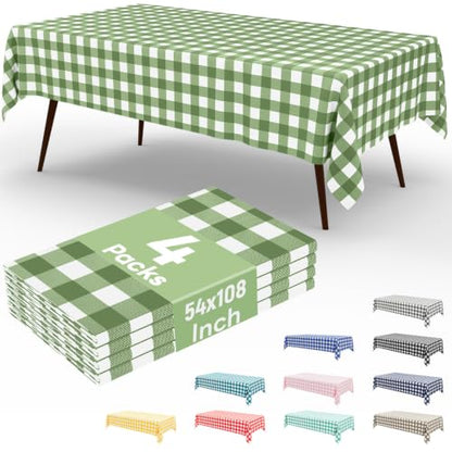 4 Packs Buffalo Disposable Table Cloth, 54 x 108 Inch Waterproof Plastic Tablecloth, Rectangle Sage Green and White Checkered Table Covers for Picnic, Birthday, Party, Back to School - color: Sage Green and White, size: 54" x 108" - 4 Pack