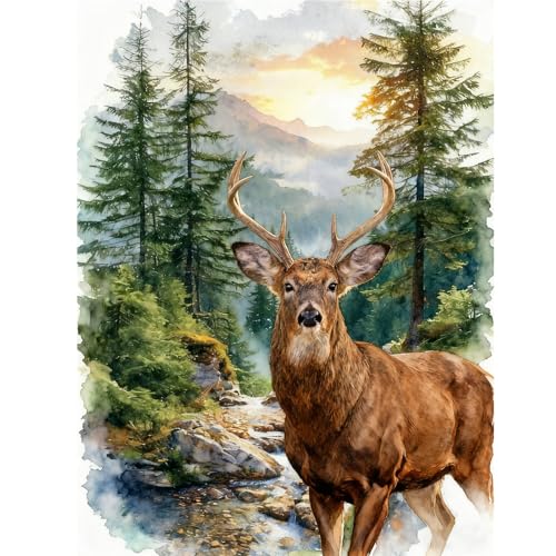 TOPCLTV DIY Deer Diamond Painting Kits for Adults,Forest Scenery Diamond Art Kit for Beginners,5D Round Full Drill Elk Diamond Dots Gem Art for Home Wall Decor Present12x16in - color: HS017-1
