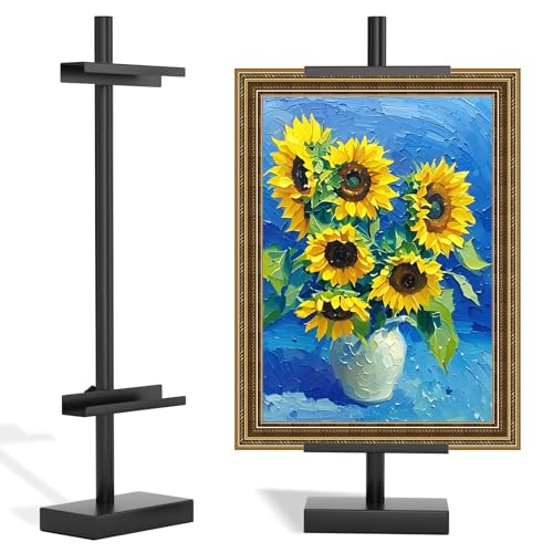 Adjustable Tabletop Easel Stand, Picture Easels for Display Up to 29" H, Metal Picture Frame Holder Stand Table for Art, Photo (Black) - color: black