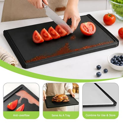 Fotouzy Flexible TPU Cutting Boards Mats Plastic Chopping Board Set of 4 | 3 TPU Cutting Mats + 1 Plastic Cutting Board, Non-Slip, BPA Free, Dishwasher Safe, Scratch Free, For Meat, Vegetables & Fruit