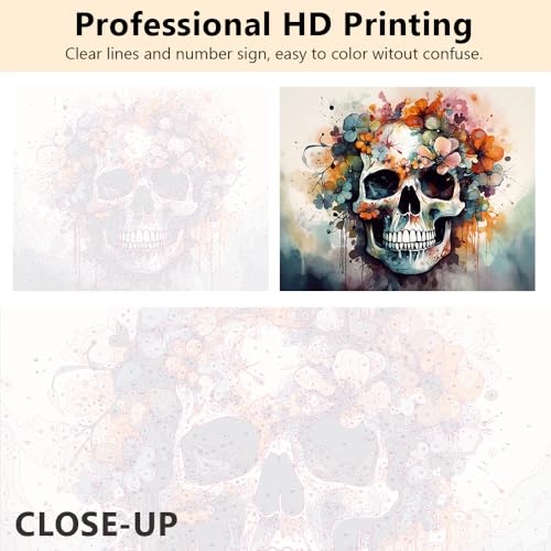 TUMOVO Paint by Numbers for Adults Beginner, Abstract Skull with Floral Adult Paint by Number Kits Kids Paint by Number DIY Oil Painting Kit Painting by Numbers for Adults, 16"x20"(Framed) - color: Skull(Framed)
