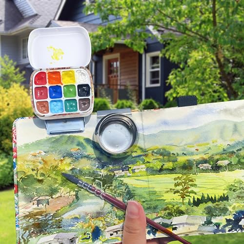 Portable Travel Watercolor Palette, Mini Metal Tin Box,12-Well Empty Tins - color: Outdoor Painting Set-mucha
