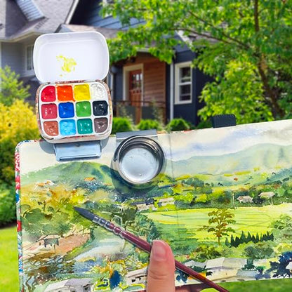 Portable Travel Watercolor Palette, Mini Metal Tin Box,12-Well Empty Tins - color: Outdoor Painting Set-mucha