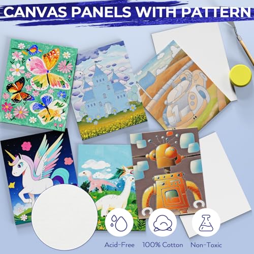 Nicpro 72PCS Kids Painting Set with Pattern Canvas for Beginner Students | 24 Acrylic Paints, 10 Brushes, 8 Canvas Panels, Table Easel, Paper Pad, Color Wheel, Palette, Art Painting Supplies Kit - color: 24 Colors