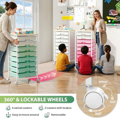 Goovilla Rolling Cart with 8 Drawers for Art, Dorm, Office, Craft, Green