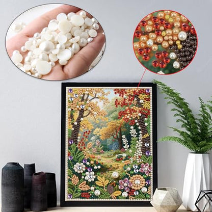antor DIY Pearl Diamond Painting Kit Garden Landscape Design, Pearl Diamond Art Kits for Adults Beginners, Special Shaped Crystal Rhinestones Painting Kits for Home Wall Decor, 11.81×15.75 Inch