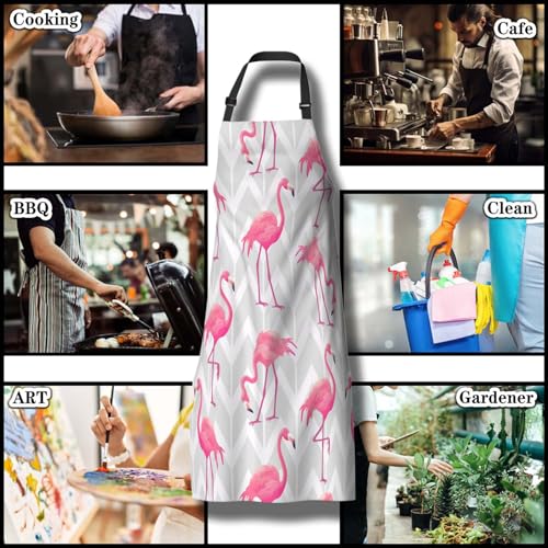Garden Apron for Men Flamingo Cute Aprons for Women for Kitchen Cooking Restaurant BBQ Painting Crafting Gardening 27” (W) x 31” (H), Waterproof Apron - color: Flamingo