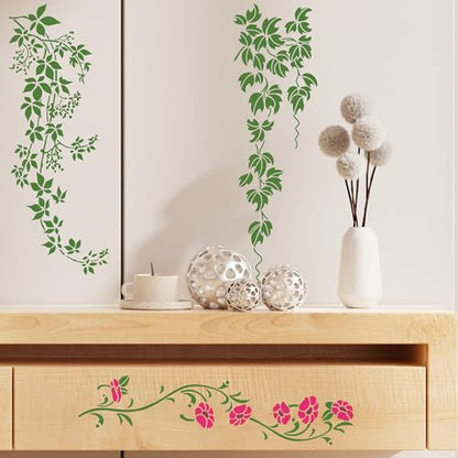 Keluna Leaf Vine Stencils for Painting - 16 Pcs Leaves Wall Stencils for Crafts Reusable, Flower Painting Stencils, Floral Spring Template for Painting on Wood Canva Home Decor - style: leaf vine stencil