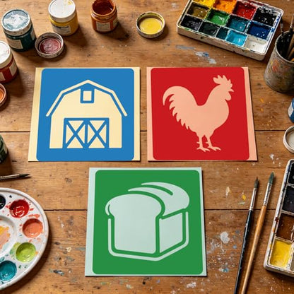 CUTHOLLOW Animals Fruit Plant Stencils, 24PCS 8-Inch Reusable Plastic | 24PCS 8-Inch Animals, Fruit & Plant Shapes, Reusable Washable Plastic, Painting, Crafts, Wall Art & Sidewalk Chalk - style: Farm Theme