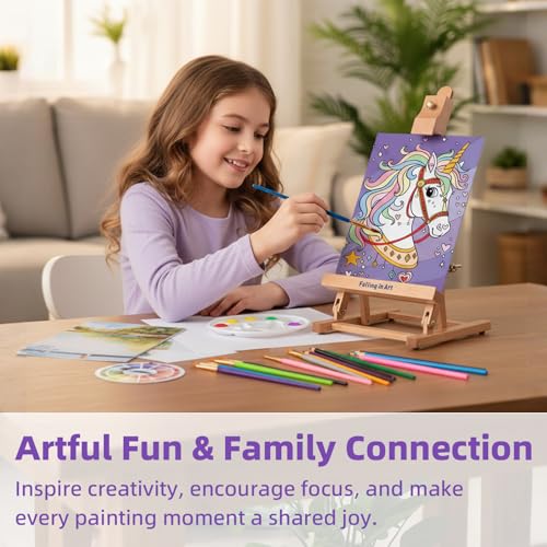 46 Pcs Kids Acrylic Painting Set with Table Easel, Purple | Art Painting Kit with Paints, Canvas, Paintbrushes, Canvas Supplies Kit for Kids, Adults, Beginners, and Artists - color: Purple
