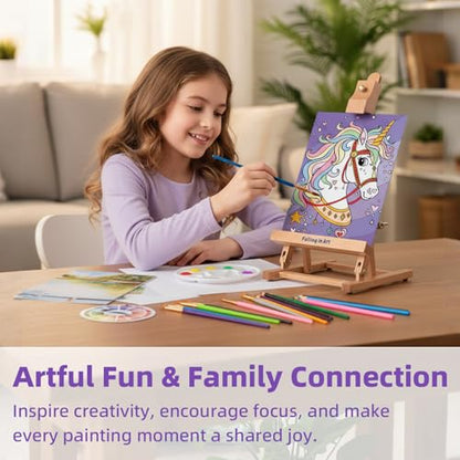 46 Pcs Kids Acrylic Painting Set with Table Easel, Purple | Art Painting Kit with Paints, Canvas, Paintbrushes, Canvas Supplies Kit for Kids, Adults, Beginners, and Artists - color: Purple