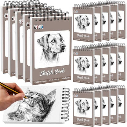20 Pack 800 Sheets Heavyweight Sketchbook 5.5" x 8.5" 200GSM Very Thick Mixed Media Art Drawing Paper Bulk Marker Paper Top Spiral Bound Sketch Pad Hardcover Acid Free for Artist Beginner Art Supplies - size: 5.5 x 8.5"-800 Sheet-20 Pcs