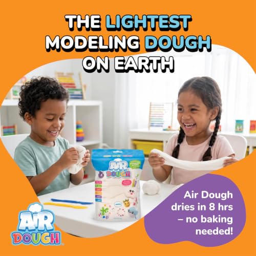 Air Dough White Ultra-Light Air Dry Modeling Dough for Kids, Mess-Free | Mess-Free Modeling Dough Kit That Won't Stick to Carpet and Air-Dries to a Keepsake, Resealable Bag Plus Tutorial Videos - color: White