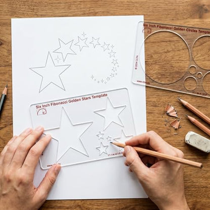 Fibonacci 6" Star Drawing Template, Golden Ratio Stencil | Australian Designed and Made; Geometric Stencil for Art; Drafting and Quilting; PETG - style: 6" Stars