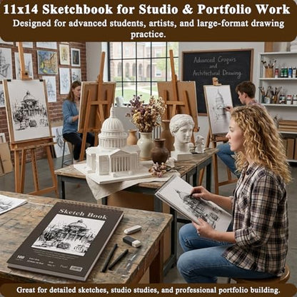 Fuxi Sketch Book 8.5x11, Top Spiral-Bound Sketchbook, 100Sheets_68lb/100gsm - color: Brown, size: 11" x 8.5" (Pack of 1)