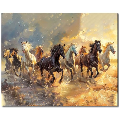 TUMOVO Paint by Numbers Kit for Adults Wild Horse Herd Painting by Number | Animal Nature Landscape DIY Canvas Art with Acrylic Paints, Relaxing DIY Craft and Wall Decor, 16x20 Inch Unframed - color: Horses