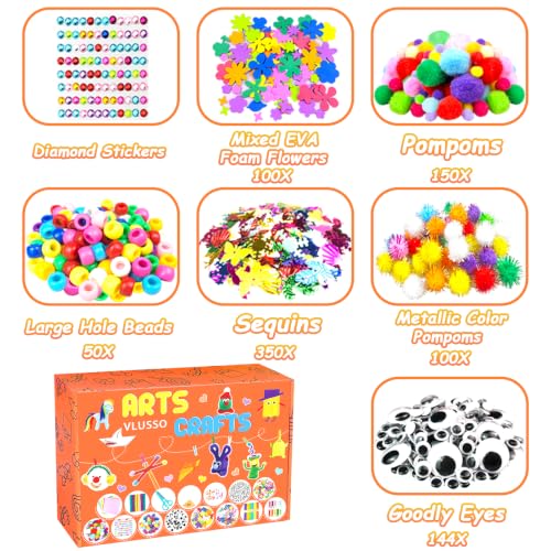 VLUSSO DIY Arts and Crafts Supplies Kit Materials Set for Kids and Toddlers | 2000 craft supplies,fine motor skills,parent-child interactive,gift for girls boys 4-12,homeschool use,educational toy,orange - size: 2000pcs-1