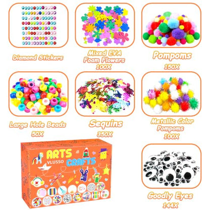 VLUSSO DIY Arts and Crafts Supplies Kit Materials Set for Kids and Toddlers | 2000 craft supplies,fine motor skills,parent-child interactive,gift for girls boys 4-12,homeschool use,educational toy,orange - size: 2000pcs-1