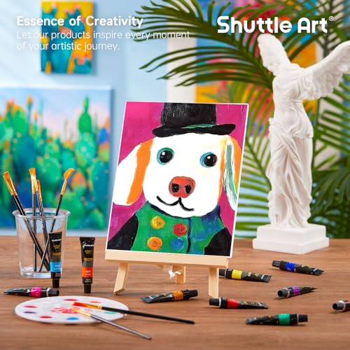Shuttle Art 87 Pack Acrylic Painting Kit, Paint Kit with 3 Packs 15-Color Acrylic Paint, 3 Wooden Easels, Canvas, Brushes & Palettes, Art Painting Supplies for Adults, Kids & Beginners - size: 87 Pack