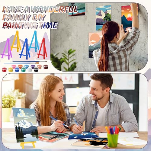 Blosssound 10 Set Pre Printed Canvas Pre Drawn Canvas Painting with Easel Kits 5" x 7" Outline Painting Panels for Beginners, DIY Craft Project, Party Favor, Home Decors(Sunset) - style: Sunset
