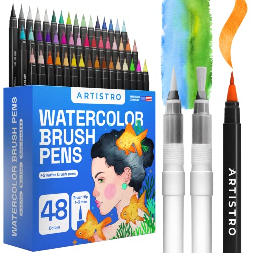 ARTISTRO 48 Watercolor Markers with Flexible Paint Brush Pens for Pros & Beginners - Consistent, Smooth, Bright, Washable, Non-Toxic, Ideal for Coloring, Calligraphy, & Manga - style: 48 Brush Tip