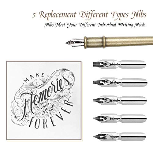 Feather Quill Pen Vintage Feather Dip Pen Set Writing Quill Pen Calligraphy Pen As Christmas Birthday Gift Set (wine red)