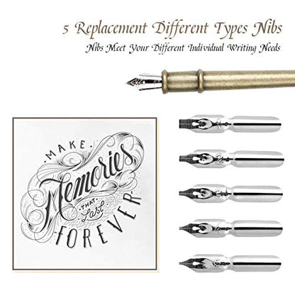 Feather Quill Pen Vintage Feather Dip Pen Set Writing Quill Pen Calligraphy Pen As Christmas Birthday Gift Set (wine red)