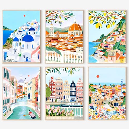 cupmod 6 Packs Paint by Number for Adults,Scenery-Cityscape DIY Acrylic Oil Painting Paint by Numbers Kits on Canvas,Adults Paint by Numbers Kits Drawing Paintwork for Home Decor - color: MT11587-MT11592