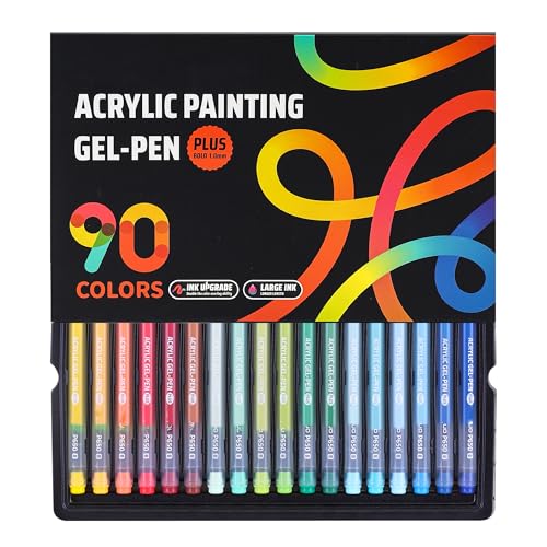 Acrylic Gel Pens for Coloring, 90 Pack 1.0mm Fine Point Gel Pen Set | Quick Drying, Smooth Writing, 90 Colors Marker Pens for Drawing, Journaling Art, Black Paper, Book, Large Capacity - color: 90 Colors