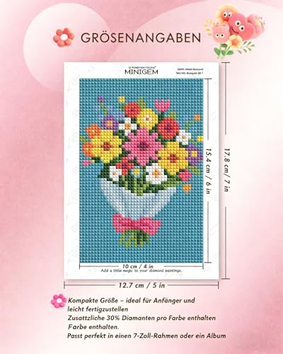 forever young Bouquet Small Diamond Art Kits, 5x7 Inch Canvas | 8 PCS DIY square diamond painting kits for beginners and adults, perfect for collecting, display ＆ relaxing stress relief - color: Bouquet