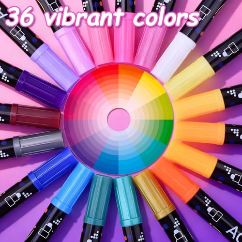 36 Colors Dual Tip Acrylic Paint Pens Markers, Dot & Fine Tip Acrylic Markers for Christmas Decorations, Waterproof Making Art Supplies for Wood, Stone, Glass - color: 36 Colors / Dot & Fine Tip