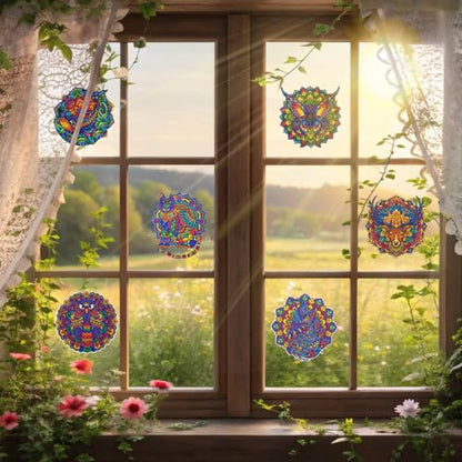 Potchen 48 Pcs Mandala Art Kit DIY Window Clings with Markers - style: Animal