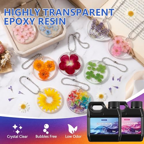 KISREL Epoxy Resin Kit for Beginners, Resin Kit with Molds, 16OZ Keychain Mold Resin Kit with Hole, 25-Cavity Clear Epoxy Resin with Silicone Earring Molds Ideal for Making Keychains, Craft Works - size: 16oz Key Chain Kit