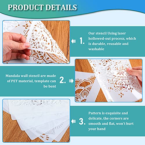 Outus 12 Pcs Mandala Stencils for Painting | Templates Flower Stencils Mandala Reusable Rectangle Stencil, for Wood Floor Drawing Craft DIY Wall Tile Furniture Decoration