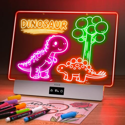 Rechargeable LED Drawing Board, 16.6 Inches Lumiboard, 8 Colors & 3 Modes, LED Note Board with Build in Stand, Includes 7 Markers & 1 Hanging Chain, Great Gift for Children-Easter Gifts