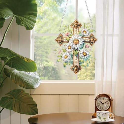 RYMILIE Hanging Diamond Art Kits for Adults Christian Floral Cross - color: DP02436
