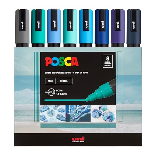 POSCA® PC-5M Paint Markers, 8 Count Cool Tone Medium Reversible Tip Set - color: Cool