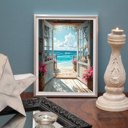 MBNTJHT DIY Scenery Paint by Numbers Kit for Adults on Canvas,Landscape Beach Digital Oil Painting Kit for Adults Beginner,Easy Scenery Acrylic Paint by Number Kits for Holiday Gifts 16X20 Inch. - color: MT20724