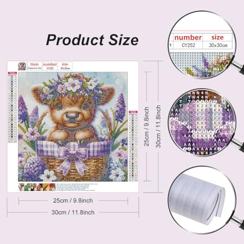 Stalente Diamond Painting Kits for Adults Cow, 5D DIY Diamond Art Kits for Beginners Round Full Drill Diamond Painting for Home Wall Decoration Gift 12×12inch, Animal