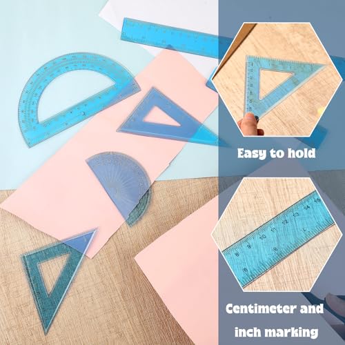 Zonon 7‑Piece Geometry Set with Drawing Compass, 6 & 4 Inch Protractors, Triangle Rulers and Straight Rulers, Transparent Math Drafting Supplies for Back to School, Students and Office Use(Blue) - color: Blue