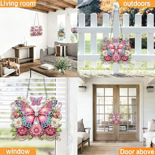 LPDJITO Butterflies DIY Hanging Diamond Art Pendant Kit Flowers Butterflies, Special Crystal Diamonds Painting Ornament for Adults, 5D Diamond Art Suncatchers Double Sided Board Gem Painting Kit - color: Color-12