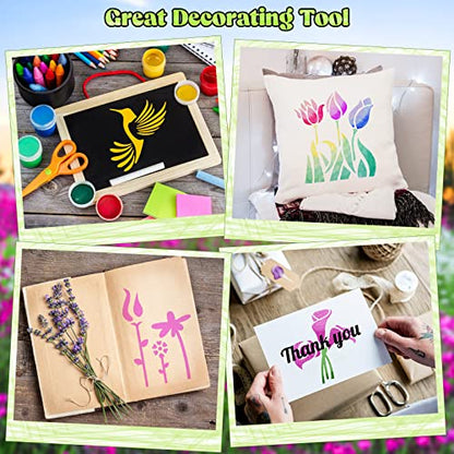 Marspark 72 Pcs Small Flowering Plants Stencils for Crafts Reusable, 3 Inch - style: Flowering Plants