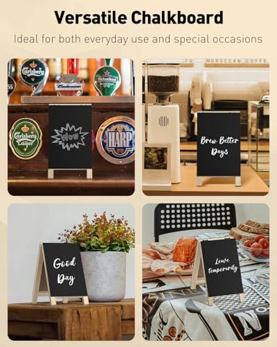 Uniclife 2 Pack A Frame Small Chalkboard Signs, 4.8 x 8.3 Inch | Double-Sided Tabletop Chalkboard Easels with Chalk Markers, Erasable Wooden Chalk Board Signs, Message Boards, Menu Boards - size: 2 Pack