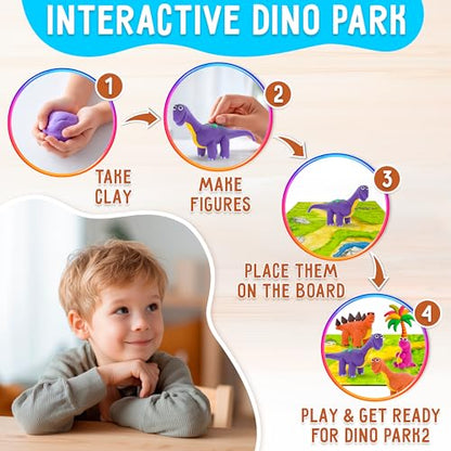 Air Dry Clay for Kids – Clay Dinosaur Kit with 20 Jars Tools Guide & Dino Park Play Board – DIY Arts and Crafts Modeling Kit for Kids Ages 4-8