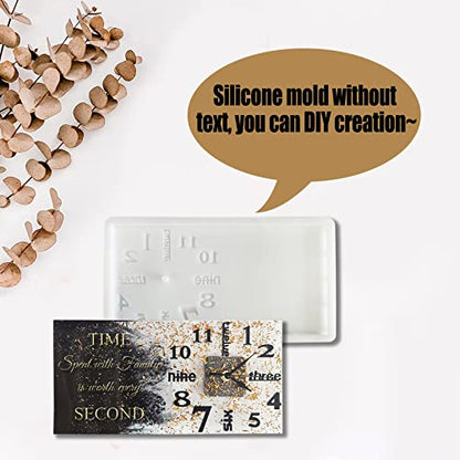 DIY Clock Molds Large Clock Resin Molds,3D Arabic and English Numers Personalization Clock Silicone Casting Epoxy Resin Photo Display Stand for Home Decor,1 Black Movement + 1 Silicone Molds Include