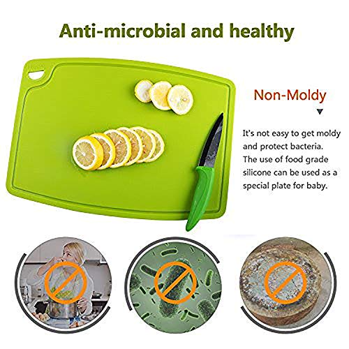 Liflicon Silicone Thick Cutting Boards Mats Set of 3 Foldable & Flexible Design Juice Grooves Easy Grip Handle Dishwasher Safe for Kitchen,BPA free Silicone Cutting Board-Green - color: Green, size: S+M+L