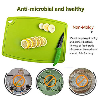 Liflicon Thick Silicone Cutting Board 12.6'' x 9.1'' Juice Grooves Easy Grip Handle Dishwasher Safe-Green - color: Green, size: 12.6"L x 9.1"W