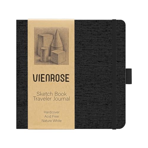 Vienrose 5.5"x5.5" Sketch Books, Linen Cover Sketching Book with Acid-Free Paper, 111lb/180gsm Drawing Pad for Kids, Beginners & Professionals, Art Supplies for Adults & Students(Black, 60 Sheets) - color: Black, size: 5.5"x5.5", 60 sheets