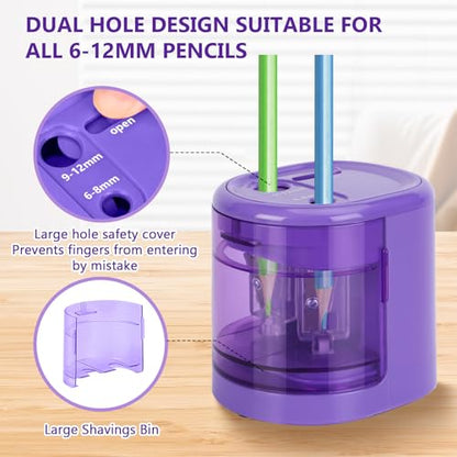 Electric Pencil Sharpener, Double Hole (Purple) - color: Purple